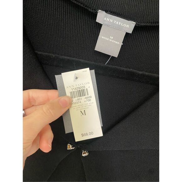 Ann Taylor NWT Black Knit Crop Jacket Blazer, Size Medium, MSRP $68 - Picture 2 of 10